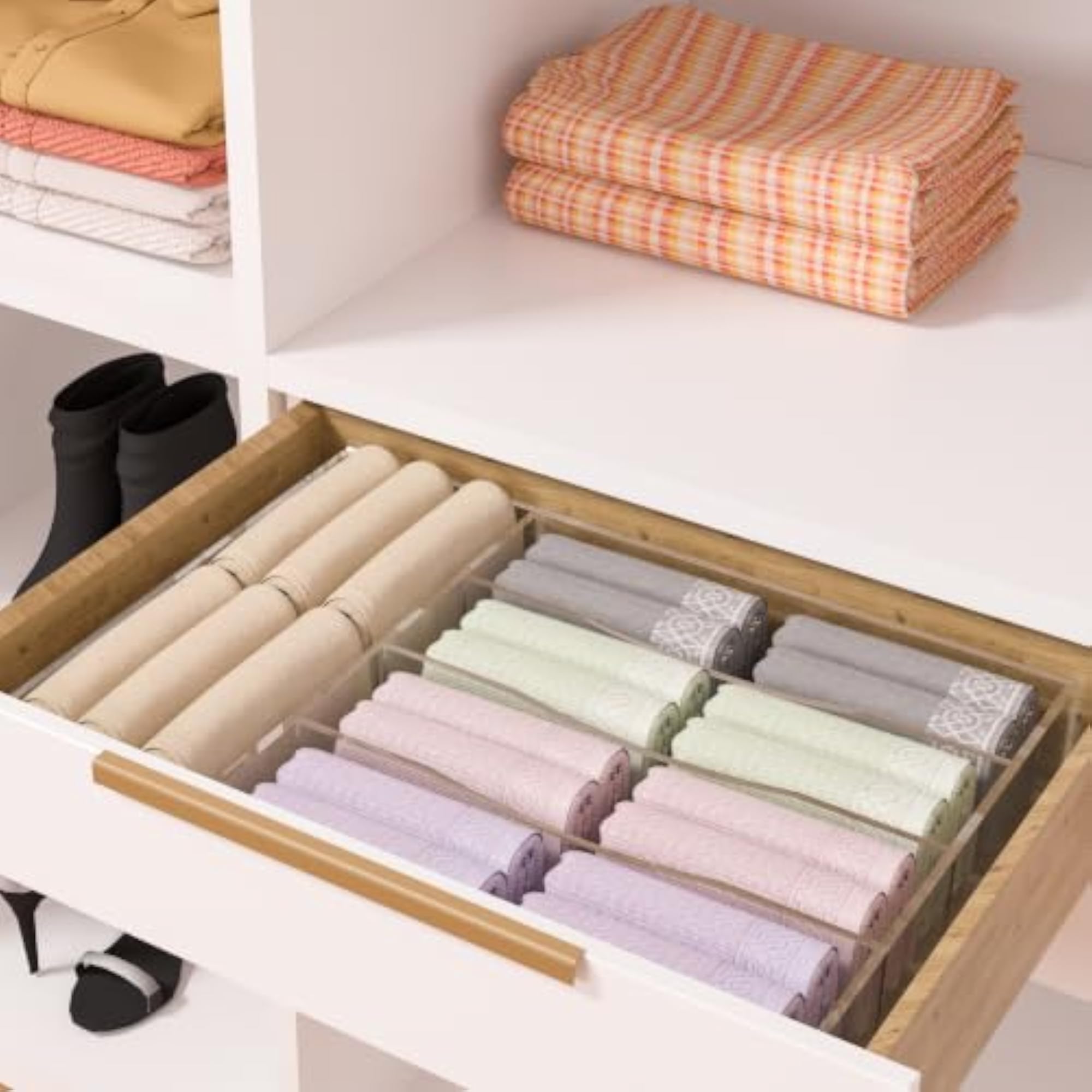Acrylic Drawer Organizer, 5 Slots Clear Silverware Holder