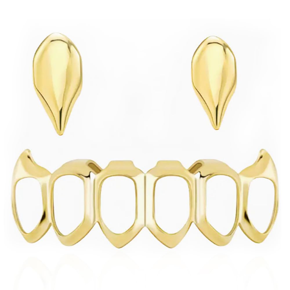 SSyang Hip-hop Teeth, Teeth Grills, Hip Hop Teeths Grills, Gold Plated Tooth, Braces Top and Bottom Grill Cap Shiny Teeths, for Men's and Women's Parties, Proms, Halloween Role Plays (Gold) — image 1