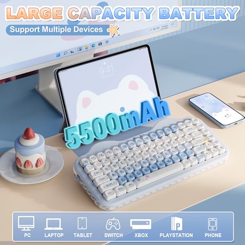 Image of YUNZII C75 Wireless Mechanical Keyboard,75% Layout, Hot-Swappable NKRO,BT5.0 /2.4G /USB-C Mode,Dye-Sub PBT MOA Keycaps,RGB Gasket Mount,Cute Cake Design for Mac /Win /Gaming (Blue, Milk V2 Switch)
