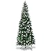 COSTWAY Albero di Natale Innevato 180/220 cm, Albero di Natale Slim con Pigne, Base di Metallo e Rami Rigogliosi in PVC, Ideale per Casa, Ufficio e Negozio (180 cm)