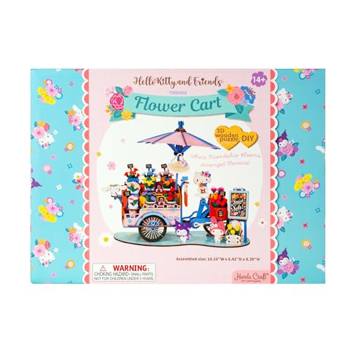 Hands Craft Hello Kitty And Friends Flower Cart 3D Wooden Puzzle Kit | DIY Floral Model | Arts & Crafts for Adults & Kids | Creative Hobby Kits | Hello Kitty Characters | Wood Building Set | Nice Gift - Thumbnail 3