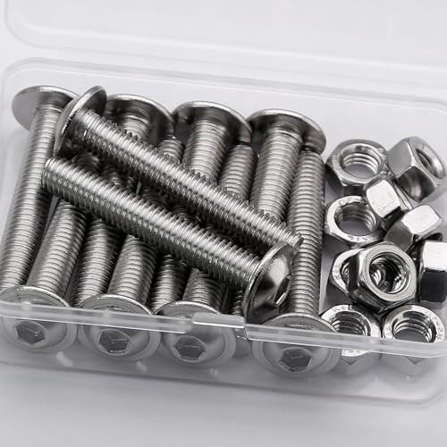 (10 pcs) M8 x 40mm Hex Socket Screws with Flange and Nuts Set 304 Stainless Steel Pan Head Screws, Silver tone, M8x40mm (10 Pieces) - Image 3