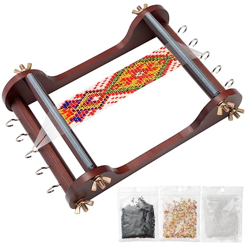 Wooden Bead Loom Kit, Jewelry Making Bead Tools with Threads Tweezers, 3 Bags of Beads, Jewelry Making Tool