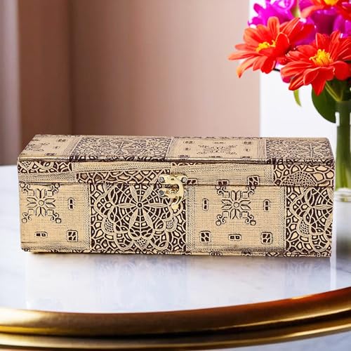 Image of Kuber Industries Jewelry Bangle Box | Jewellery Case Organizer | 1 Rod Bangles Box for Women | Velvet Jewelry Box | Storage Organizer | Watch Organizer | Makadi Lock | Golden