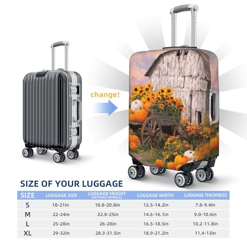 Wooden Wagon Pumpkins Sunflowers Elastic Travel Luggage Covers Dustproof Scratch-Resistant Suitcase Protector Fit 22-24 Inch4