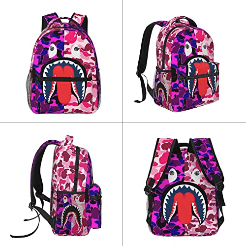 Backpack Shark Teeth Camo Backpacks Set with Lunch Box Pencil Case Travel Laptop Daypack Big Capacity Bookbag Fashion Durable Back Pack PINK2
