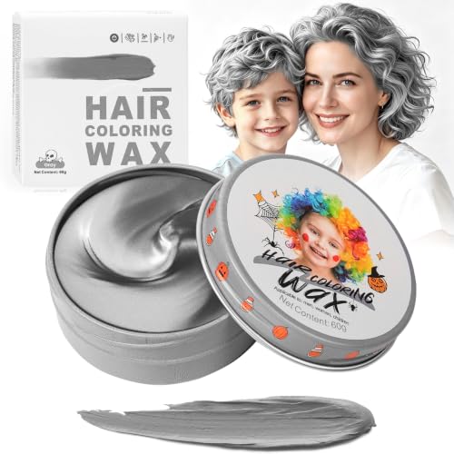 Temporary Silver Gray Hair Color Wax for Kids, Women Men Colored Hair Styling Mud, Girl Boy Teens Washable Gray Style Dye, DIY Instant Hair Coloring Gel Cream for Cosplay Halloween Children's Day