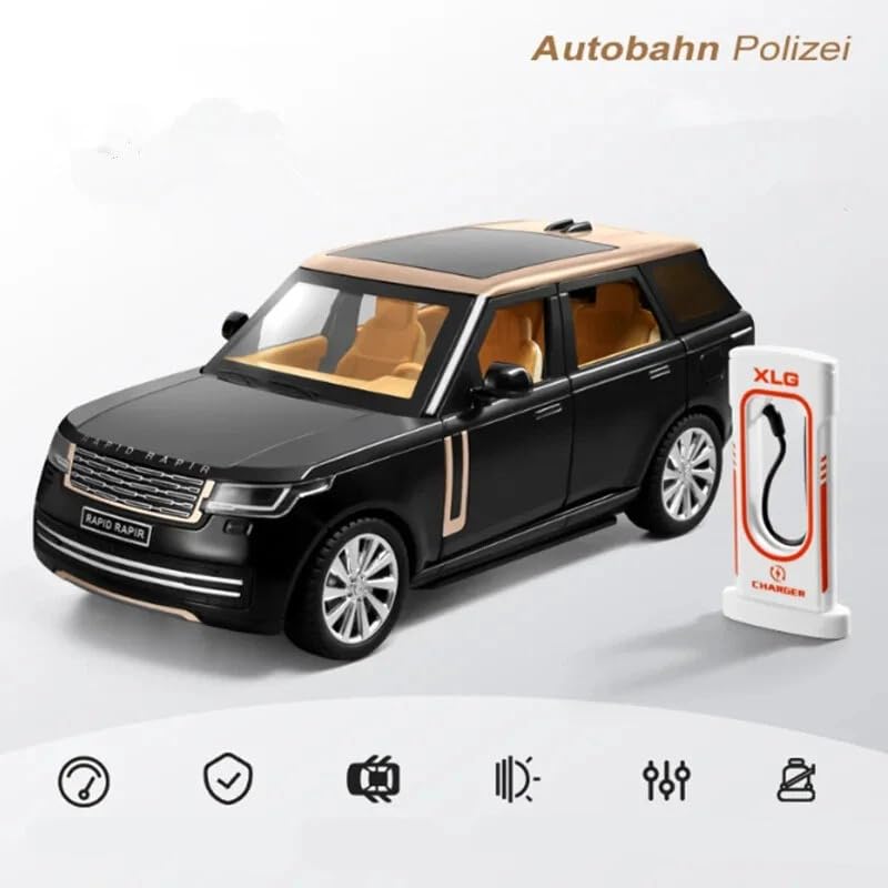 Image of FEXXA 1:24 Scale Range Rover SUV Die-Cast Metal Car with Sport car Openable Doors Light and Sound,Pull Back Function Indoor Outdoor Toy for Kids (Black /Golden)