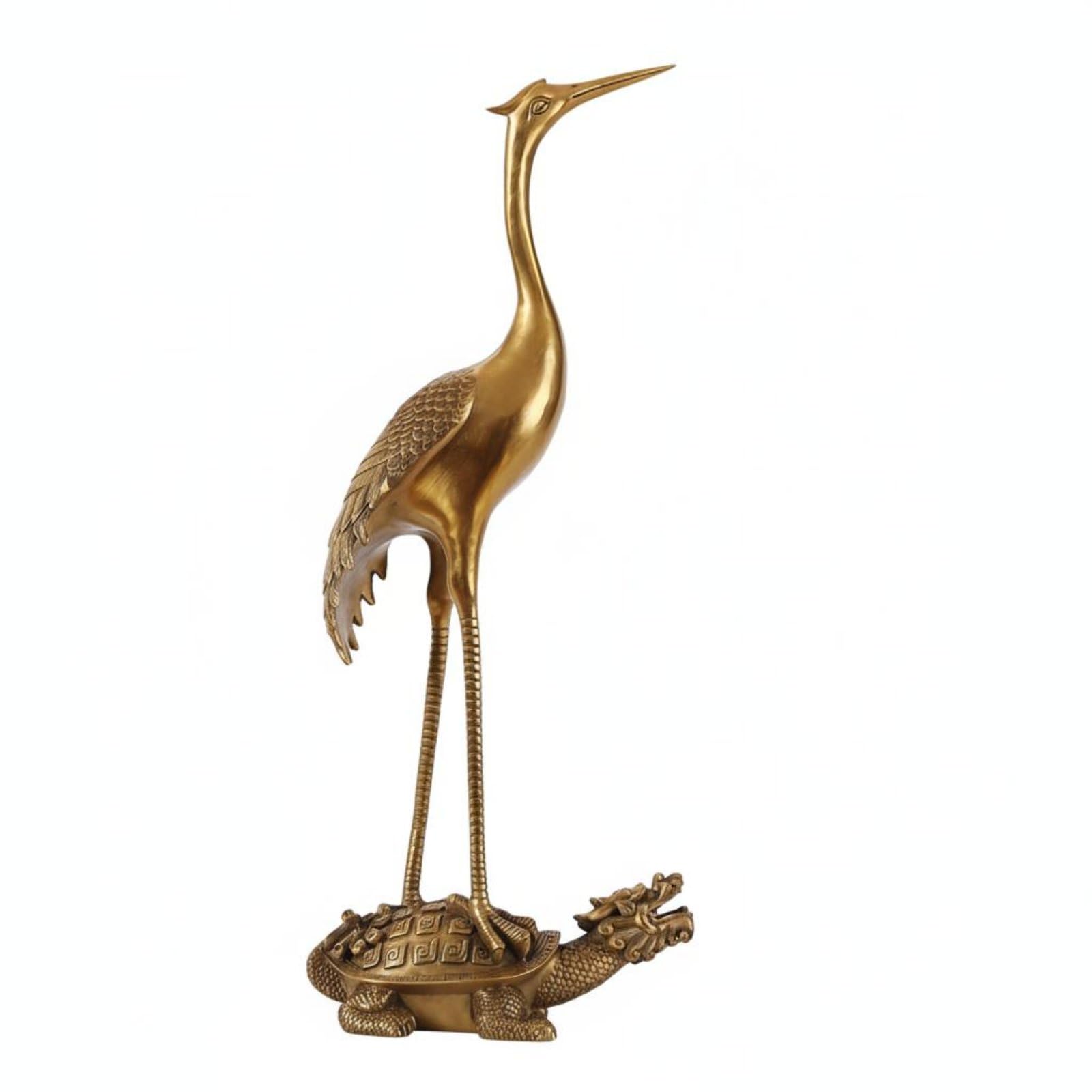 Adorno de Ave Zancuda de la Longevidad Coleccionable Escultura de Bronce Estilo Chino Diseño Llamativo Decoración del Hogar para Entrada, Amarillo, 72 Derecho Adelante