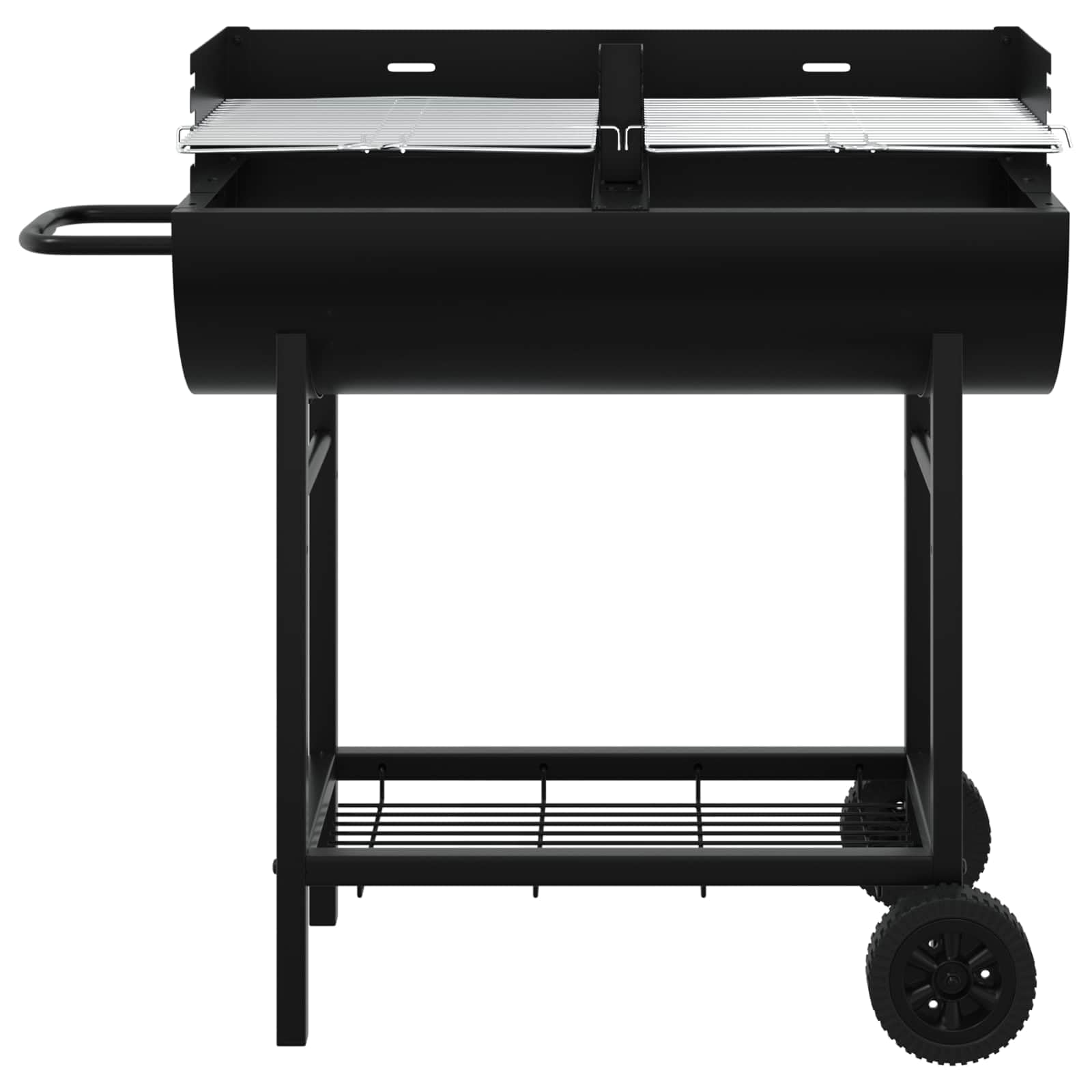 Barbacoa de carbón vegetal de acero aleado, 96,5 x 42,5 x 88,5 cm, color negro, con rejillas de altura ajustable, espacio para barbacoa y jardín