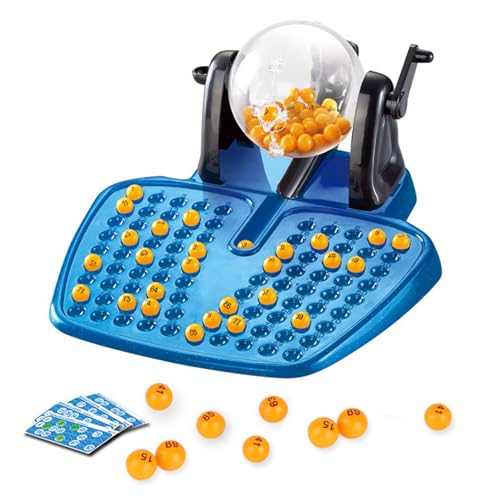 JurciCat Juego De Lotería con 1 Máquina De Lotería 90 Fichas De Puntuación 90 Bolas Pequeñas 48 Tarjetas Fiestas Después De La Cena Navidad Vacaciones Y Eventos Regalo (Azul)