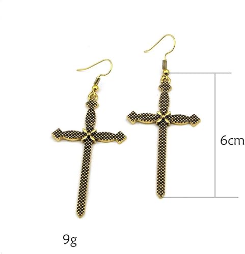 Miniatura 2 de DoubNine Pendientes de cruz grandes retro bohemios góticos cuelgan ganchos para las orejas joyería nupcial de boda para mujer (dorado), Zinc, No es