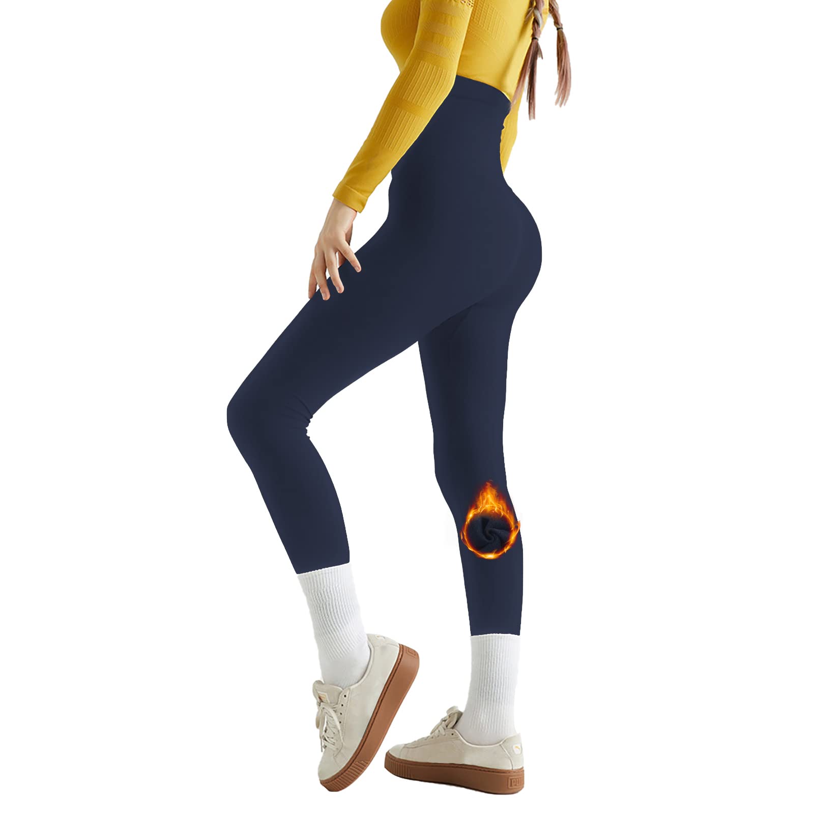 X-CHENGWomen Fleece Lined Leggings,Thermal High Waisted Butt Lift Seamless Tummy Winter Yoga Legging Slimming Tights for Women