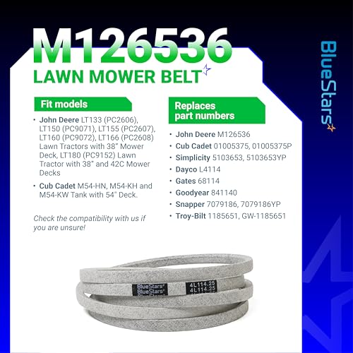Image of BlueStars M126536 Mower Deck Belt | Aramid Cord | 114.25 inch x 0.5 inch | Deck Belt - For 38 inch and 42C Deck John Deere LT133 LT150 LT155 LT160 LT166 LT180 and More