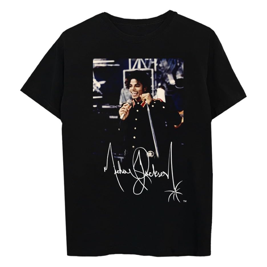 Michael Jackson Unisex-Adult Michael Jackson Official Merch Signature T-Shirt, Black, Medium