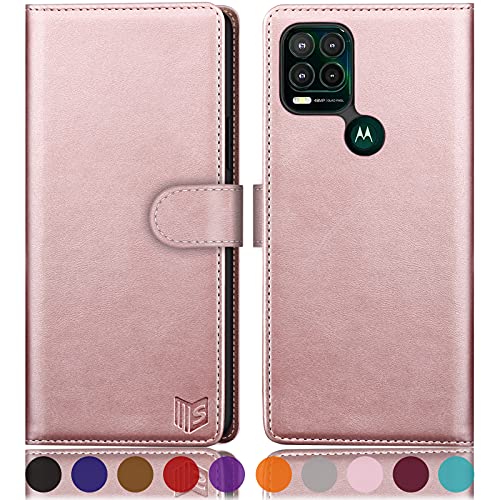 Étui portefeuille Moto G Stylus 5G SUANPOT en cuir PU rose doré avec blocage RFID