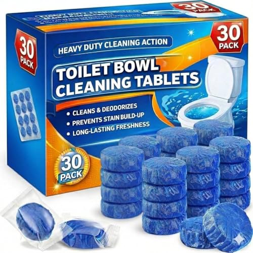 Image of Pack of 30 Automatic Flush Toilet Bowl Cleaner Tablets, Bathroom Toilet Tank Cleaner, Powerful Cleaning Ball Toilet Blue Deep Clean Bubbles, Mild Lemon Scent (30 Taablets)