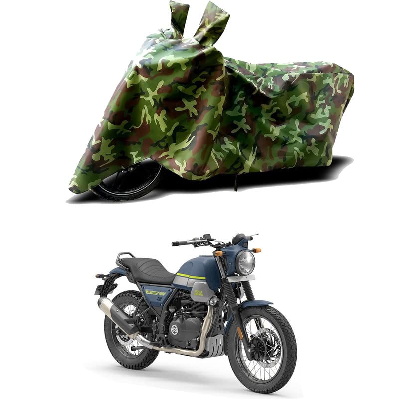 Image of 100% Water Resistant Bike Scooty Two Wheeler Body Cover Compatible For Royal Enfie Scram 411 Blazing /UV-Rays /Heat Protection /Birds Dropping /Scratchproof /Dust proof /Waterproof /All [Green MJ]