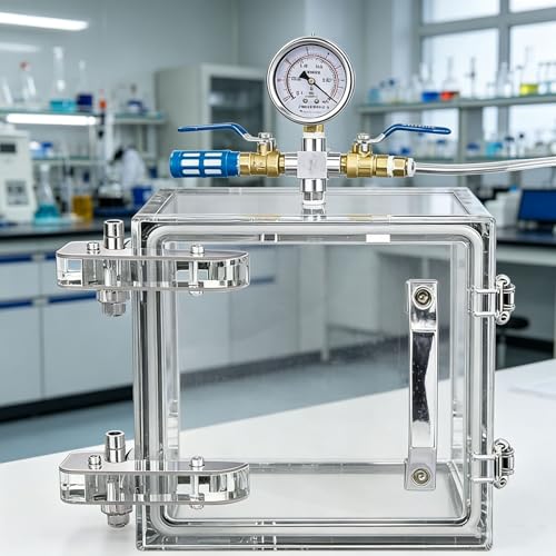 ZHIXUMM Vacuum Degassing Chamber, Clear Degassing Box Kit with Pressure Gauge, Strong Sealing, Rapid Ventilation for Laboratory and Industrial Use 20 * 20cm