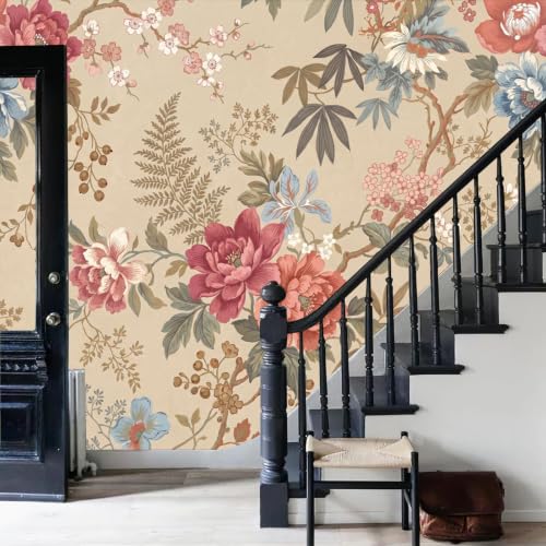 Papier peint panoramique plantes florales rétro fresque murale intissée XXL