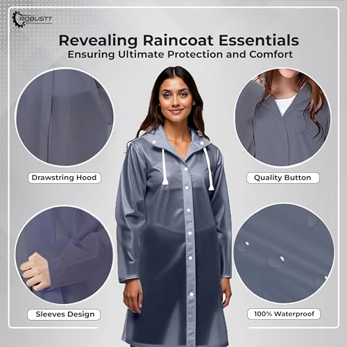 Image of Robustt Unisex Raincoat EVA Long Length With Hood - Transparent (Pack of 1) | Waterproof Rain Poncho