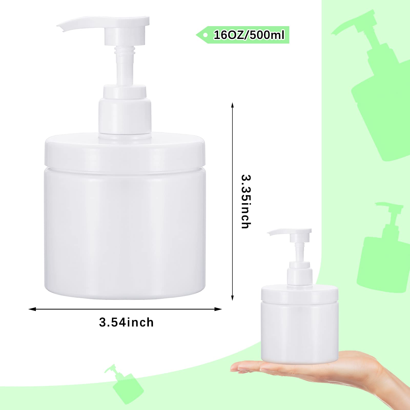 Plastikowe butelki z pompką, dozownik 500 ml, dozownik szamponu i odżywki, do wielokrotnego napełniania, pusty dozownik balsamu z pompką, do podróży, pod prysznic, mydło eteryczne (białe)