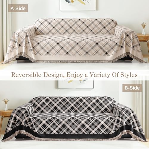 jianyana Sofa Covers Soft Durable Reversible Chenille Sofa Slipcover Couch Covers Modern Plaid Universal Furniture Protector for 1 2 3 4 Seater Sofa Loveseat L-shape Corner Futon Sofas - Image 3