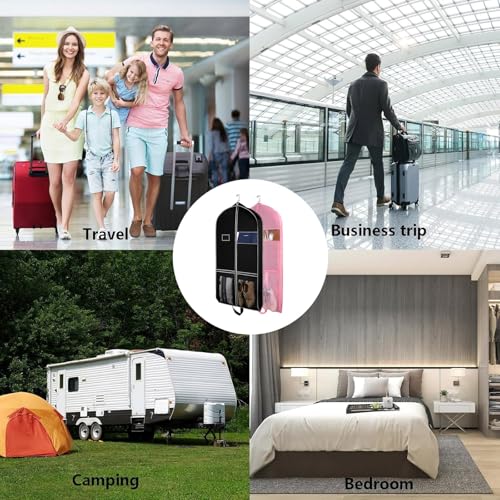 Dance garment bags for dancers 43ich Wedding Dress travel Foldable Carry with Accessory Pockets Stylish Dress Carrier Large Convertible Double Zip Top Opening for Dresses, Suit, Prom Evening Gown(Pink2