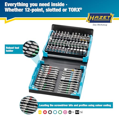Image of HAZET Smartcase Bit Set 2200SC-3 I 96-Piece Set, Drive: Hexagon 6.3 (1 /4 Inch), Maximum Number of Tools in Minimum Space for Best Overview I Foldable Tool Set