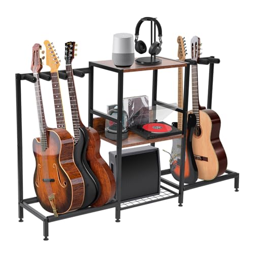 Nisorpa Guitar Rack 8 Electric Bass Guitar Holder,Guitar Stand with 3-Tier Storage Shelf for Guitar...
