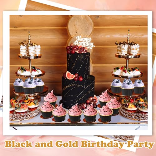 Image of 300 Pack Black Gold Cupcake Liners Bulk Disposable Foil Muffin Cup