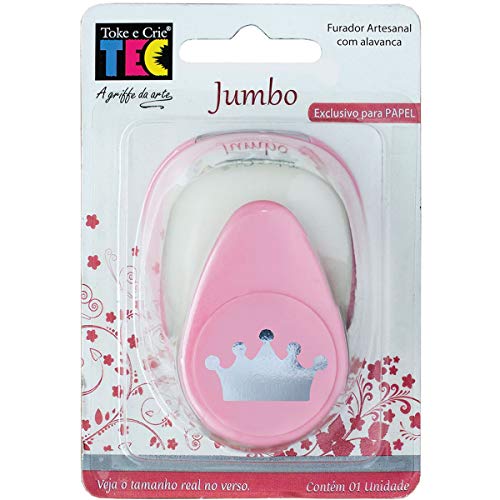 Furador Jumbo Alavanca Papel Coroa Toke e Crie, Branco/Rosa