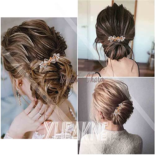 Broche de cabello con cristal para boda, color champagne, con pedrería dorada brillante miniatura 5
