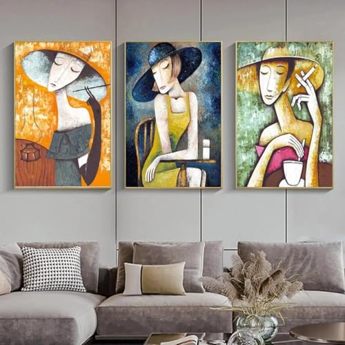 Toile Picasso fumant femmes 60x80 cm sans cadre pour salon