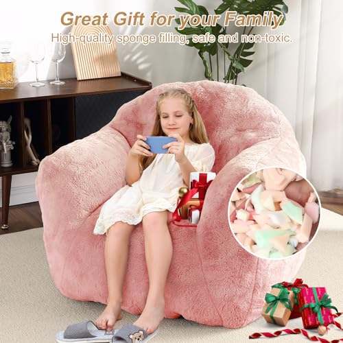 Image of GarveeHome Bean Bag Chair with Filler, 51 inch Giant Bean Bag Sofa for Adults Kids, Soft Cozy Large Beanbag Sofa Chair with Armrests for Living Room Bedroom, Pink