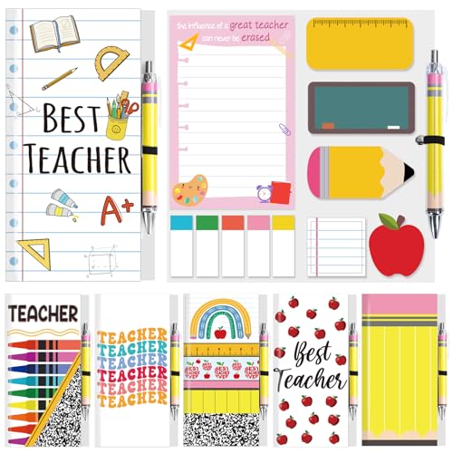 Marhpveua 6 Pack Teacher Appreciation Sticky Notes and Pen Set Teacher Appreciation Gifts Best Teacher Note Blackboard Self-Stick Note Pads Writing Memo Pads for Teacher Appreciation Week End of Year