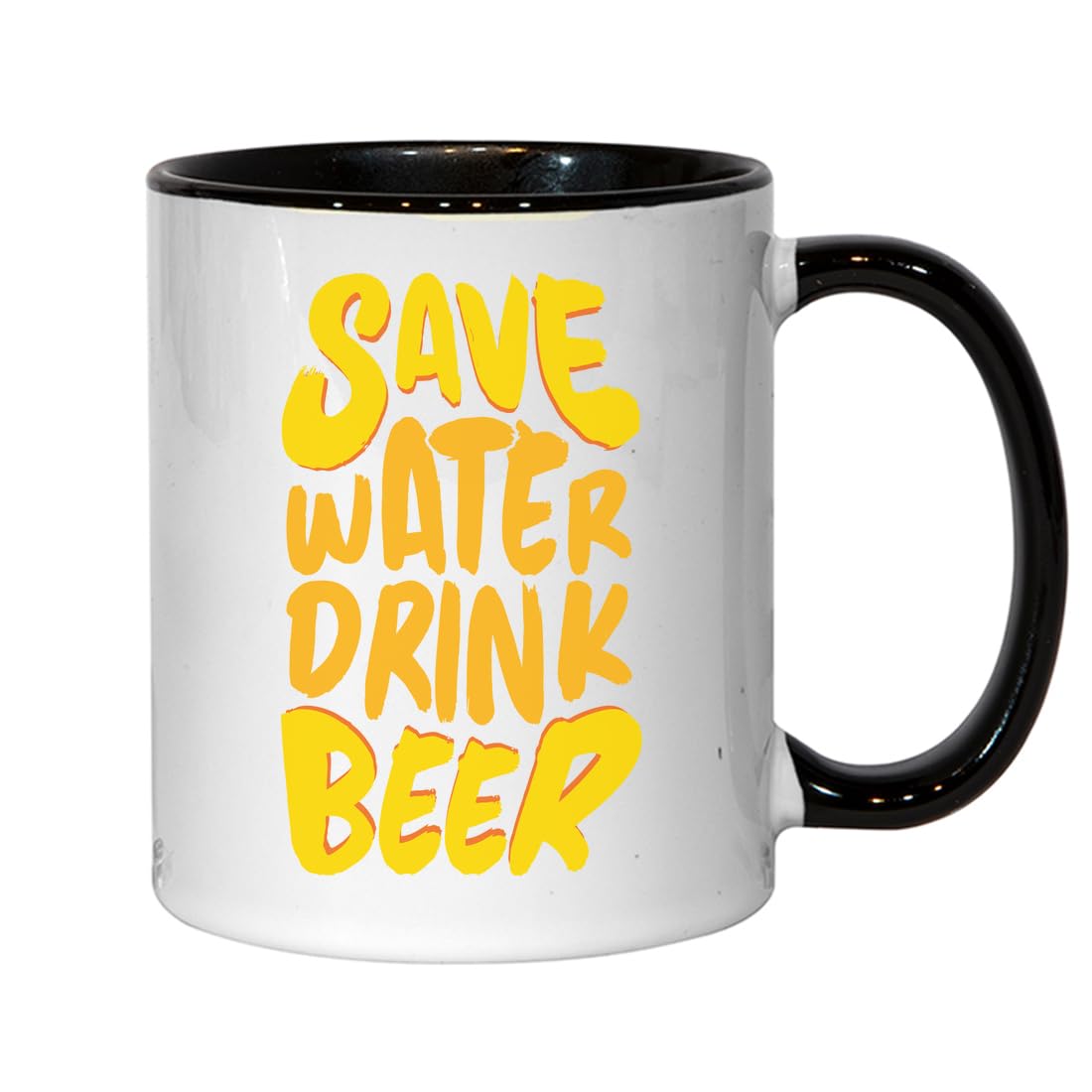 Keramiktasse mit Aufschrift "Save Water Drink Beer" im Graffiti-Stil, Schwarz