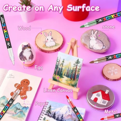 Image of Wafeeq Acrylic Paint Pens Set, Colors Acrylic Brush Markers, 1-5mm Medium Tip, Water-Based & Non-Toxic, Permanent on Rock, Wood, Canvas, Glass, Ceramic & Paper (48)