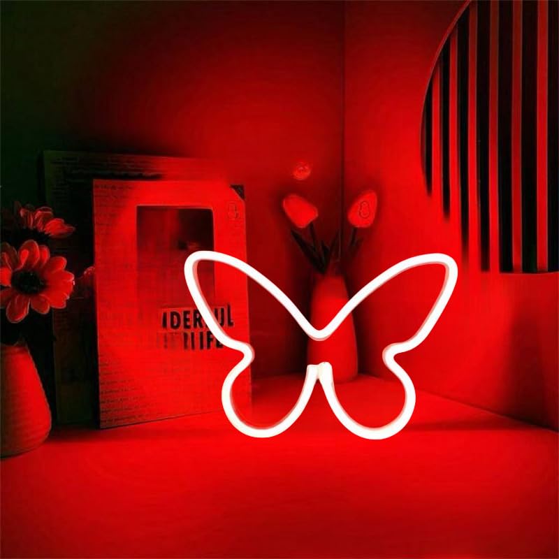 Image of 1 Pcs Butterfly Neon Signs,USB or 3-AA Battery Powered Neon Light or Party, Birthday, Wedding, Bedroom Wall Bar, Bedroom, Indoor