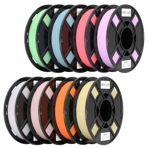 Image of 3DHoJor Matte PLA 3D Printer Filament Bundle, Multicolor Filament 1.75mm, Vacuum Packed, 0.25kg*8 Pack, 2kg Total, Milky White+Pink+Tangerine+Yellow+Green+Light Blue+Strawberry red+Lilac