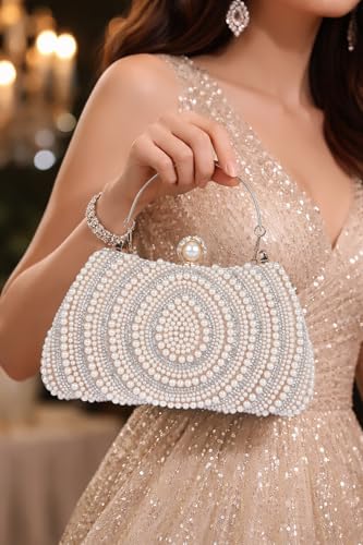 Image of Lady Quinton Pearl and Rhinestone Evening Clutch Bag, Bridal Party Handbag with Chain Strap