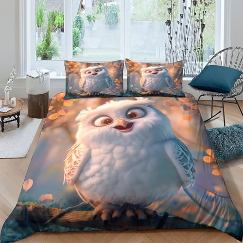 Housse de couette hibou 3D microfibre inaltérable grand format pour lit Super King