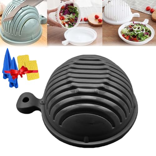 symaod Fruit And Vegetable Cutter Bowl,Salad Cutter Bowl,Multi-Functional Salad Making Bowl,Salad Chopper Bowl And Cutter With Lid,For Chopping Vegetables, Slicing Salads And Fruits (Black)