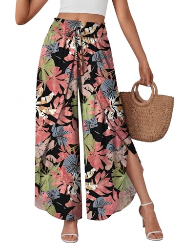 LILLUSORY Womens High Waisted Flowy Wide Leg Palazzo Pants Slit