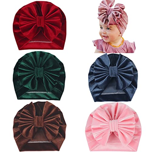 Yeeman Christmas Theme Velvet Bowknot Hat For 6-18 Months Baby Girls,Toddler Girls Bows Turban Head Wrap Photography Props (Christmas Red+Dark Green+Dark Brown+Navy+Pink) #TOP4
