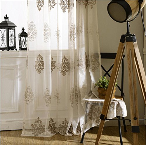 Etry French Country Victorian Coffee Damask Floral Embroidered Sheer Curtains For Living Room Bedroom Voile Window Curtains Drapes Grommet 52 X 63 Inch 1 Panel #TOP1