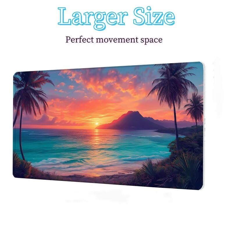 Tapis de Souris Coucher Soleil Tapis de Souris Gamer XXL 1400x700x3mm Gaming Accessoire, Tapis de Souris Cocotier Tapis Souris Résistant à l'eau avec Base en Caoutchouc antidérapant, Bureau W5-755