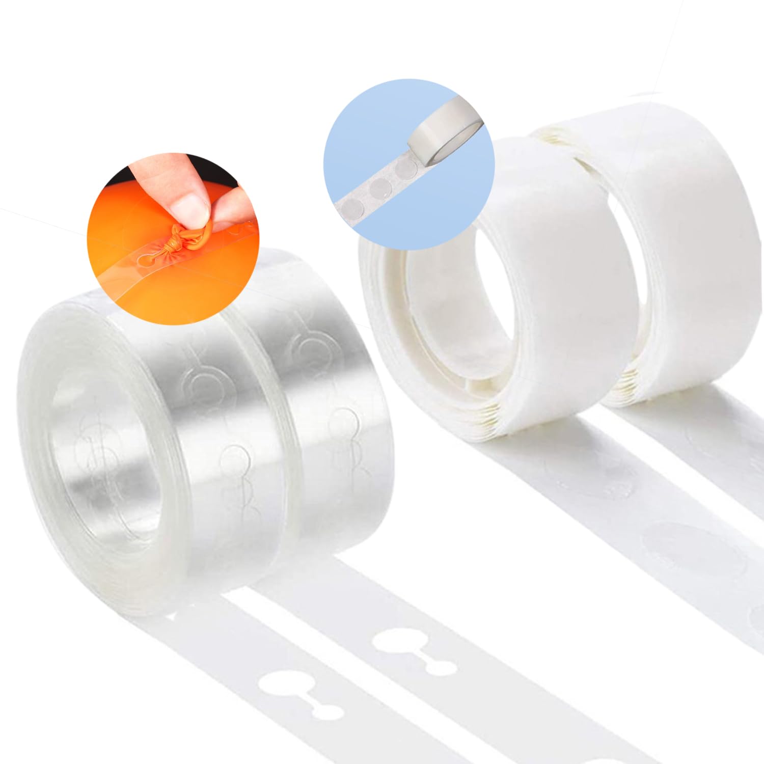 Funxgo Luftballon Girlande Set, 2 Rollen 5 m Ballonband + 2 Rollen Klebepunkte - Ballonbogen Zubehör - Ballon Girlande Streifen Set für für Hochzeit Festival Party Dekoration, Wiederverwendbar