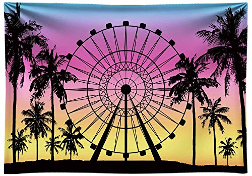 Allenjoy Toile de fond en forme de palmier, coucher de soleil, fête prénatale, mariage, décoration de fête tropicale, fournitures de photomaton en tissu doux 2,1 x 1,5 m Cover