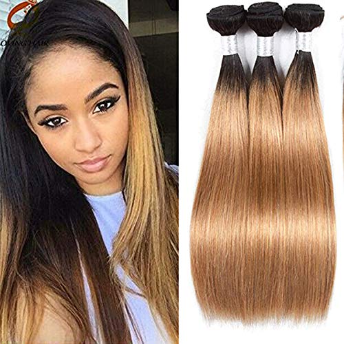 Ombre Human Hair Bundles 12 14 16 Inch 1b/27 Straight Weave Malaysian Virgin Hair Human 3 Bundles Natural Black To Honey Blonde Hair Raw Remy Human Hair Extension Weave Cheap Bundles
